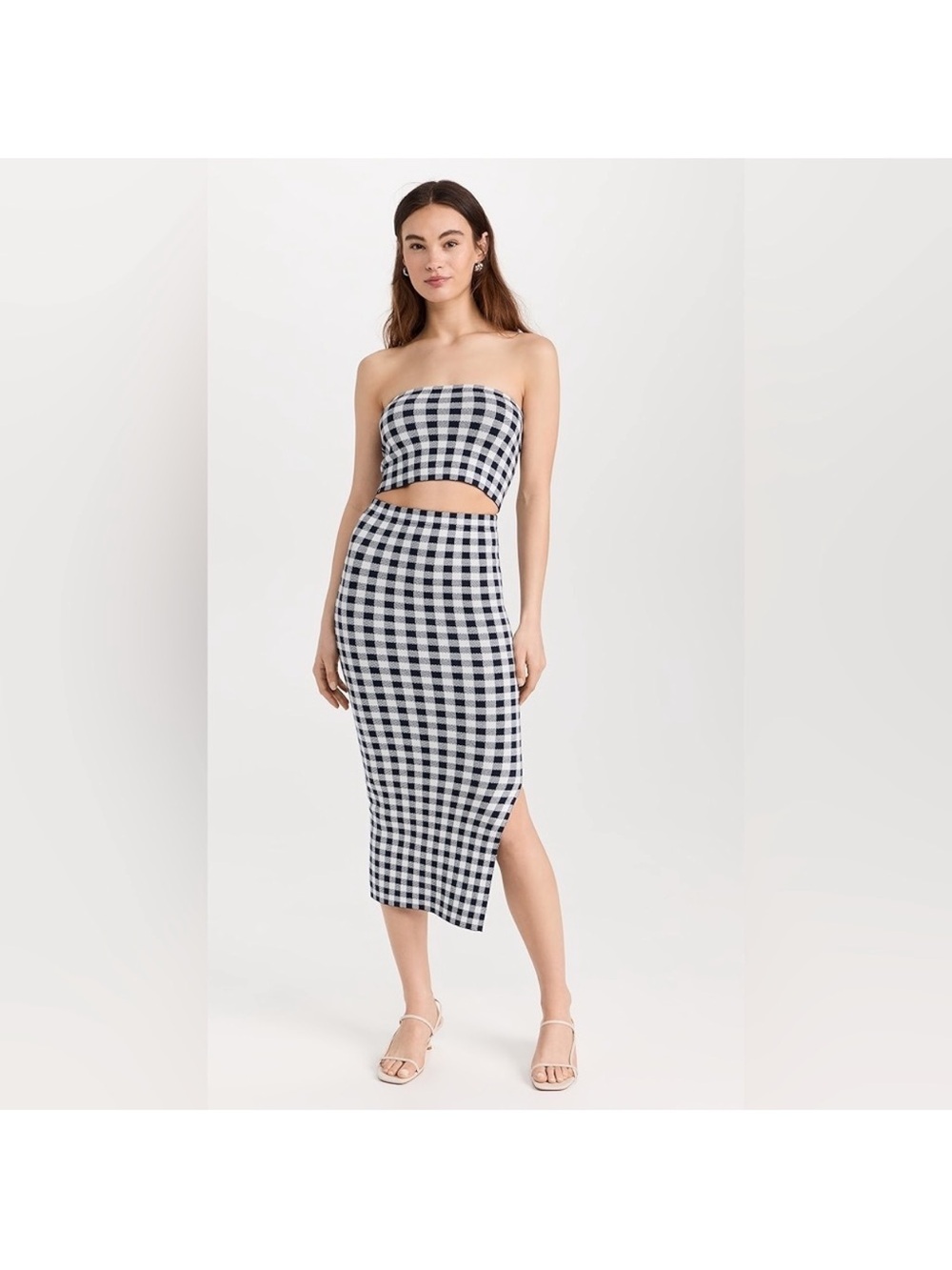 KULE Black and White Gingham Midi Pencil Skirt